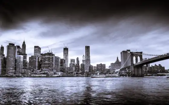 new, york, skyline, black, white, город, 