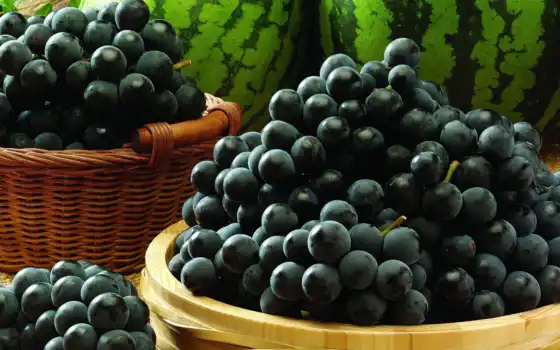 виноград, плод, еда, корзина, арбуз