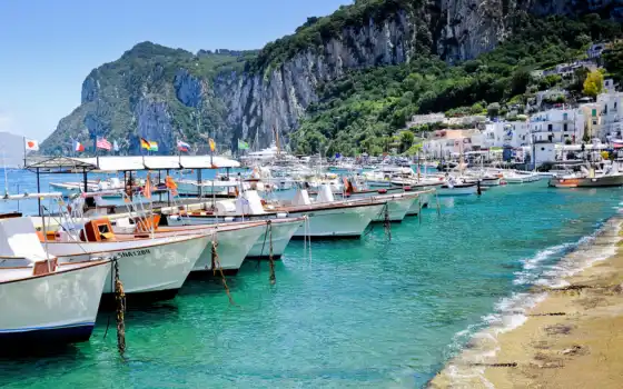 italy, море, остров, capri, лодки, картинка, берег, 