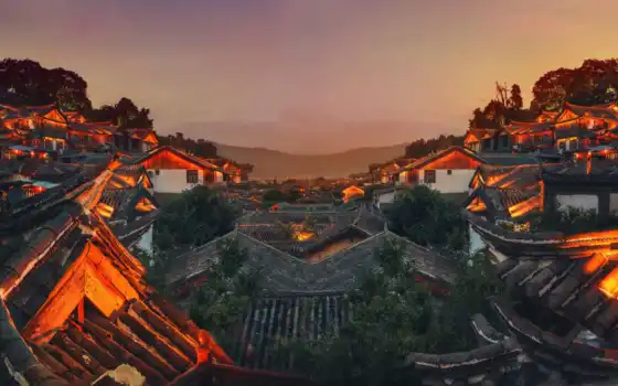 китаянка, город, ночь, панорамы, china, река, shanghai, крыши, крыша, огни, 
