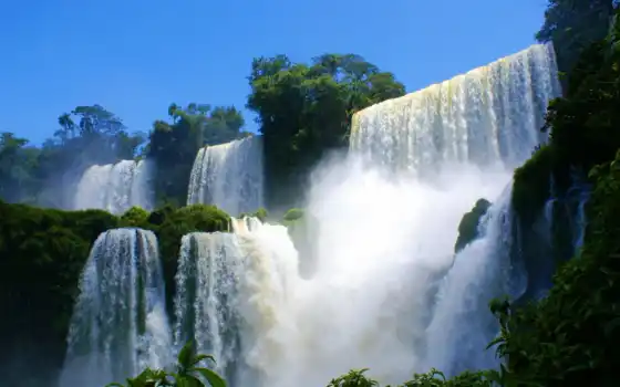 падает, и гуасу, водопады, глубина, настольный, бразиль, пейзажи, вода,