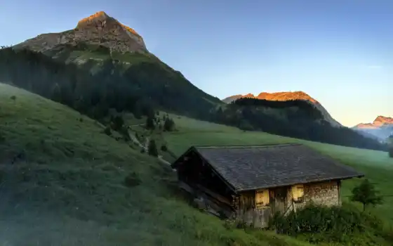 тироль, гора, house, восход, австрия