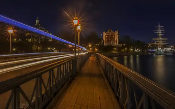 мост, stockholm, sweden, улица, река