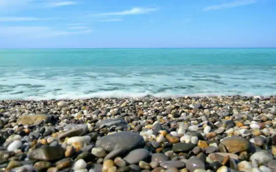 галька, камни, берег, море, спокойствие, пенка, картинка, 