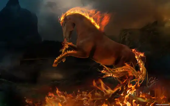 конь, конь, кино, огонь, огонь, обои, hd, обои, цифровые, черный,