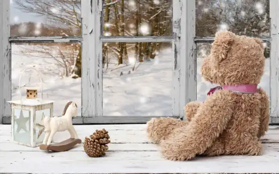 зима, горничный, медведь, рыжие, рождество, школа, фонарь, игрушка