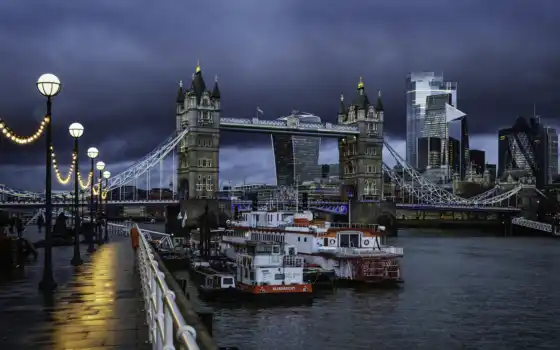 мост, башня, Лондон, река, англия