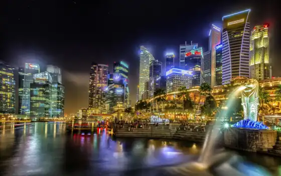 город, singapore, города, дома, здания, фотографий, заставки, вечер, бесплатные, картинка, 