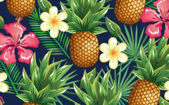 pineapple, tropical, pattern, illustration, seamless, summer, вектор, collect, плод, yellow, discover