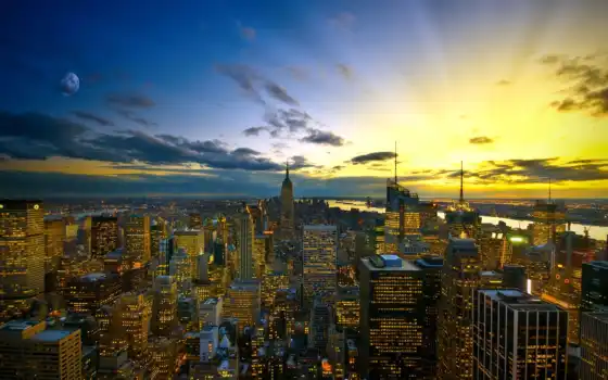 new, york, город, города, огни, подробнее, городов, небо, вечер, 