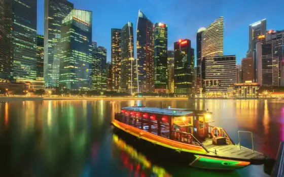 singapore, ночь, bay, город, марина, build, home, небоскрёб, building