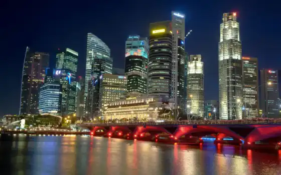 singapore, ночь, город, bay, марина, пульт, sands, река, hotel, 