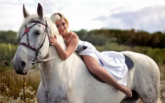 лошадь, девушка, лошади, прекрасные, создания, белая, всадник, 