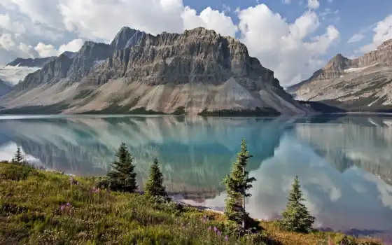озеро, канада, красивый, гора, озера, природа, бою, канадский, небо