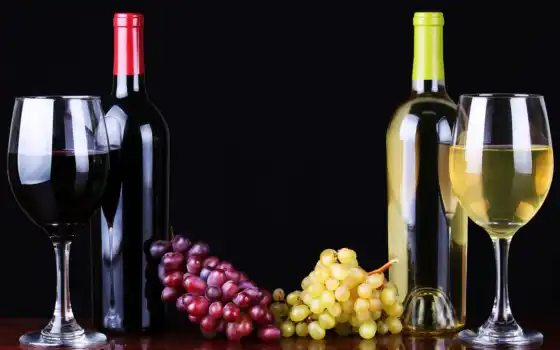 вино, красное, белое, бокалы, виноград, бутылки, вина, плоды, теме, красного, 