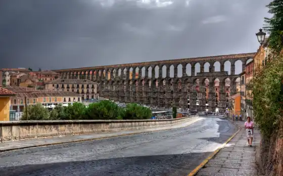здания, segovia, roman aqueduct,  Сеговия, Римский Акведук,Испания,