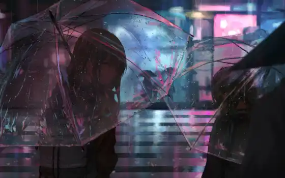 anime, дождь, anim, девушка, зонтик, game, музыка, many, reinlaut, связь