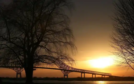 закат, мост