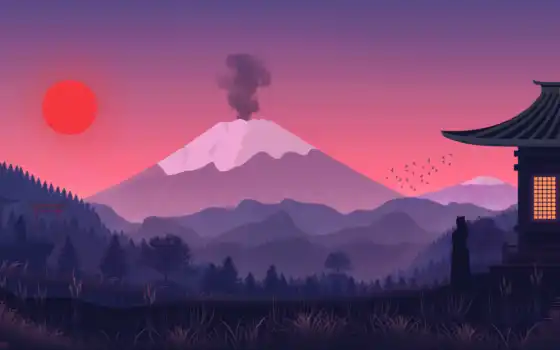 вулканец, плоский, гора, цифровой, искусство, фон, фото, хекат, взгляд, японский, пареде