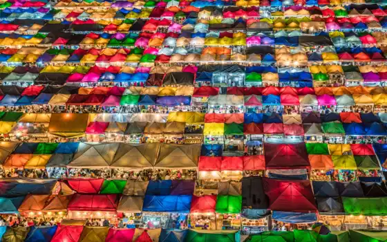 рынок, нэк, бангкок, палатка, лам, красочные