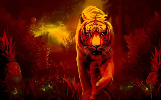 тигр, рисованный, художественное произведение, цифровой