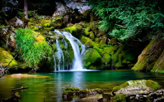 природа, супер, камни, зелёный, картинка, водапад, водопады, природы, 