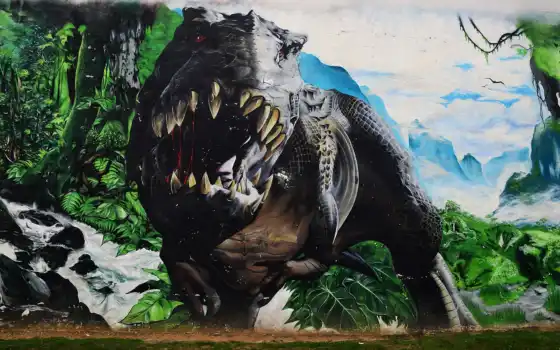 rex, динозавр, граффити