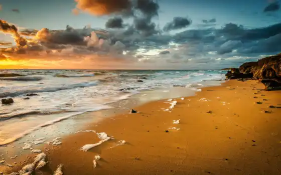 море, песок, море, море, волны, пенка, пейзаж, моря, лучи,