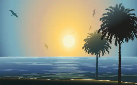 солнце, пальма, замок, море