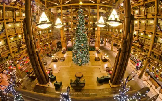 disney, christmas, resort, год, дерево, lodge, wilderness, world, большой, праздник