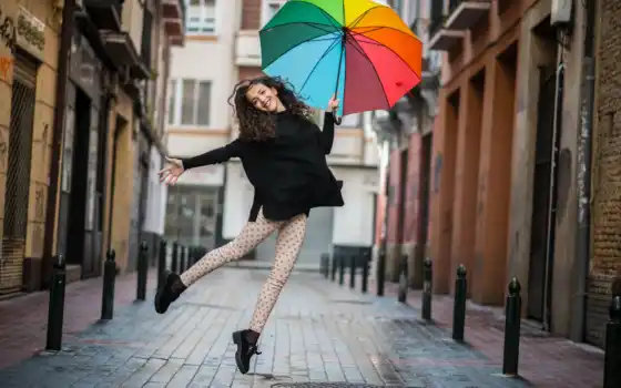 девучка, улица, ясмень, зонтик, настрой, улыбка