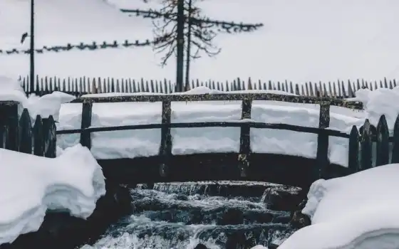 забор, разделение, мост, рельс, зимой, мак