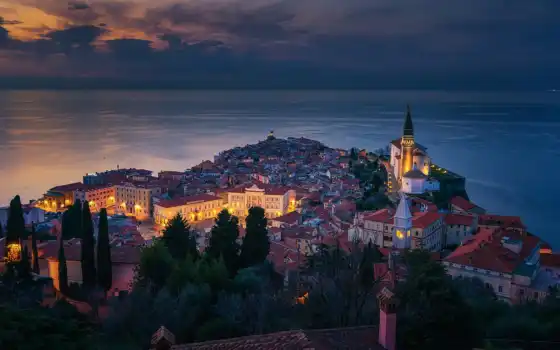 piran, море, build, home, панорама, хорватия, slovenia, adriatic