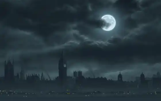 обои, лондон, луна, ночь, london, ночью, фото, hd,