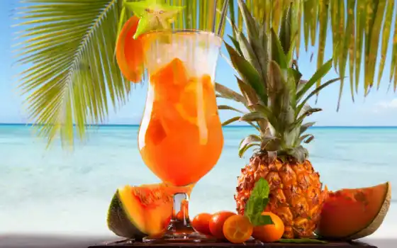 плод, pineapple, море, оранжевый, коктейль, krot