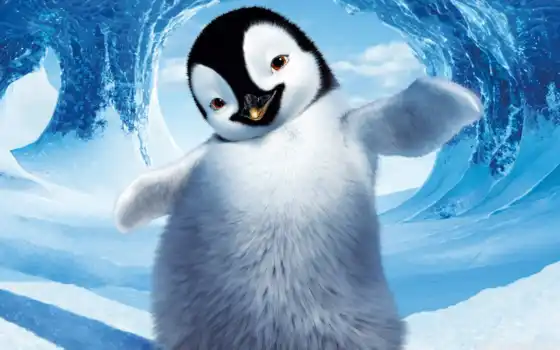 пингвин, делай, ноги, cartoon, снег, cute, happy, winter, характер, 