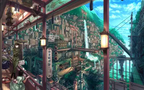 anime, cityscape, anim
