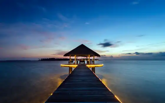 закат, maldive, бунгало, ocean, resort, море