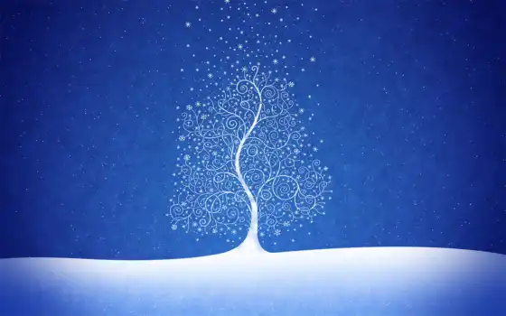 дерево, снег, новый, синий, год, 
