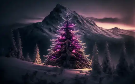 рождество, новый, qu, искусство, зимой, дерево