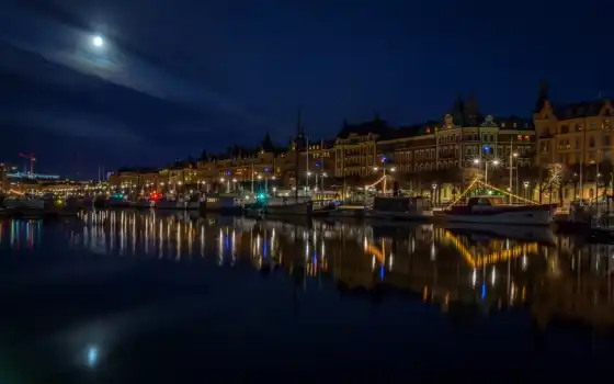 stockholm, река, ночь, sweden, марина, pic