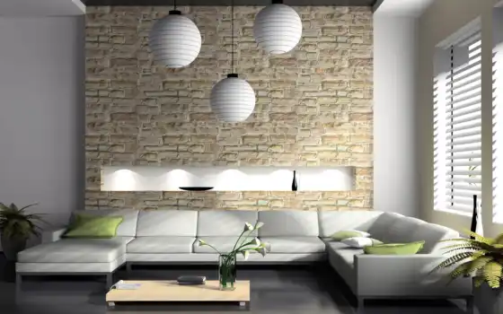 интерьер, дизайн, стиль, софа, столик, гостиной, камня, белый, стена, шпалери, интерьера, стиле, 