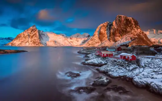 леденцы, зима, острова, москнены, норвегия, объединенная, дворовая, жилая, нордландская,