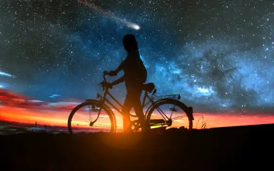 велосипед, заклепка, солнце, лучи, стойка, прибываете, комета