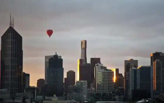 Мельбурн, город, горизонт, сумерки, солнце, это