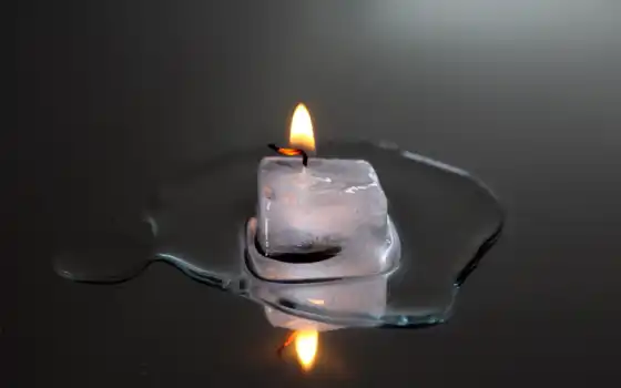 water, свеча, огонь, лед, пламя