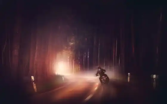 мотоцикл, ночь, лес, дорога, car, cosmos, природа, главное, рисованный, еда, интерьер