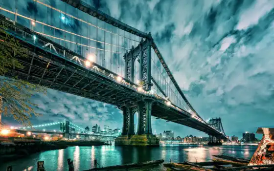 , мост, landscape, manhattan,Манхэттен, Нью-Йорк, Бруклин, 