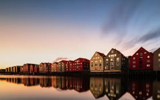 trondheim, норвегия, мост, town, река, canal, европа, architecture, build, italy