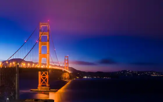 мост, золотистый, gate, san, francisco, огни, ночь, free, california, 